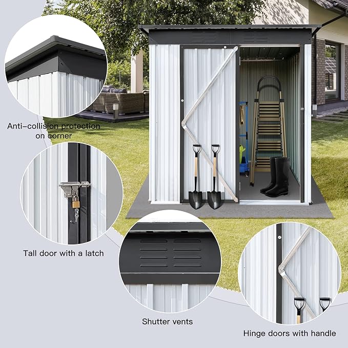 Large Storage Shed, Metal Outdoor Storage Shed, Metal Garden Sheds with Door and Lock for Backyard Garden Patio Lawn, 5FT x 4FT