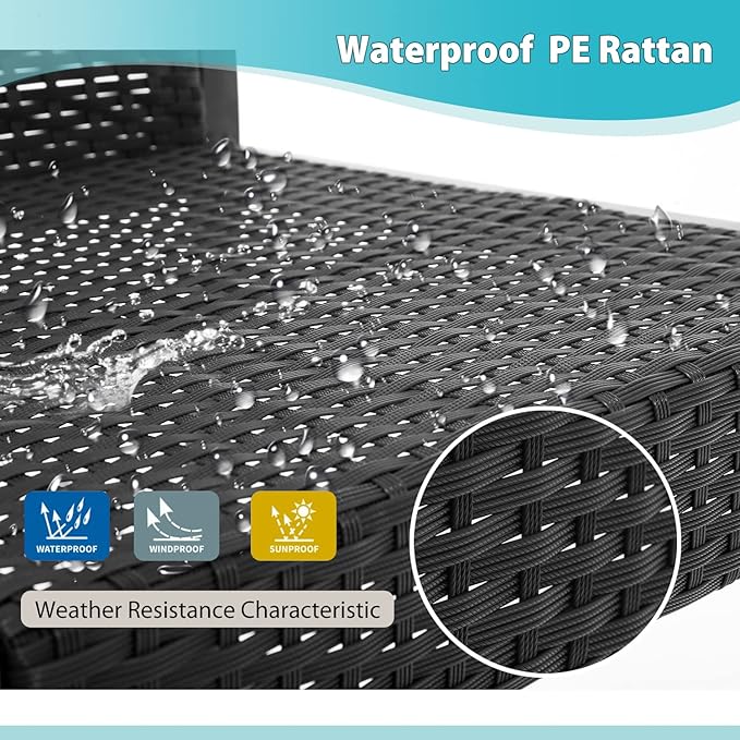 FDW | 3-Piece Patio Furniture Set | Blue | Outdoor Wicker Furniture with Coffee Table | Modern Rattan Chairs Conversation Set | Outdoor Seating | Weather-Resistant | for Porch, Garden, Lawn