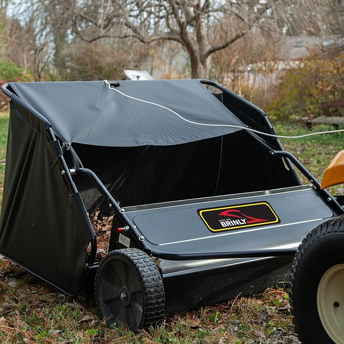 Brinly 42" Tow-Behind Lawn Sweeper in Hammered Finish with High-Velocity Brushes, Textured Black