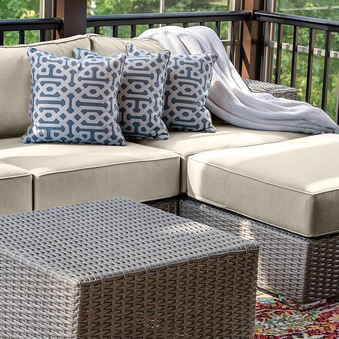 9 Piece Outdoor Patio Waterproof Cushion Covers, Fits 4-Seat Wicker Rattan Sectional Couch Chair Furniture Cover Replacement Set - Fade-Resistant Patio Cushion Covers with Zipper