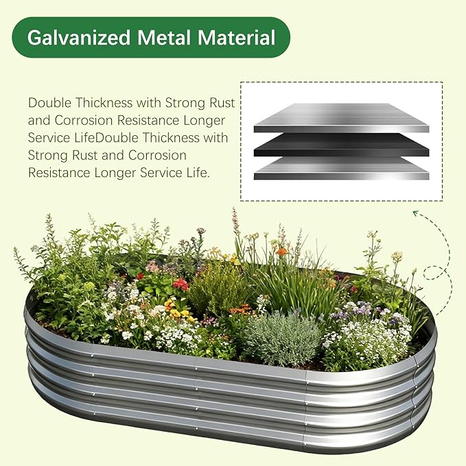 Galvanized Garden Bed kit for Vegetables/Herbs/Flowers (4X2X1)