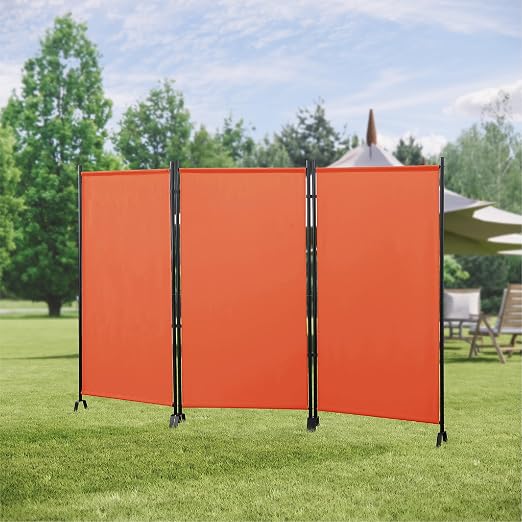 Proman Products - Galaxy Section Divider, Water Repellent Fabric Room Divider with Black Powder Coated Metal Frame for Indoors or Outdoors (Orange)