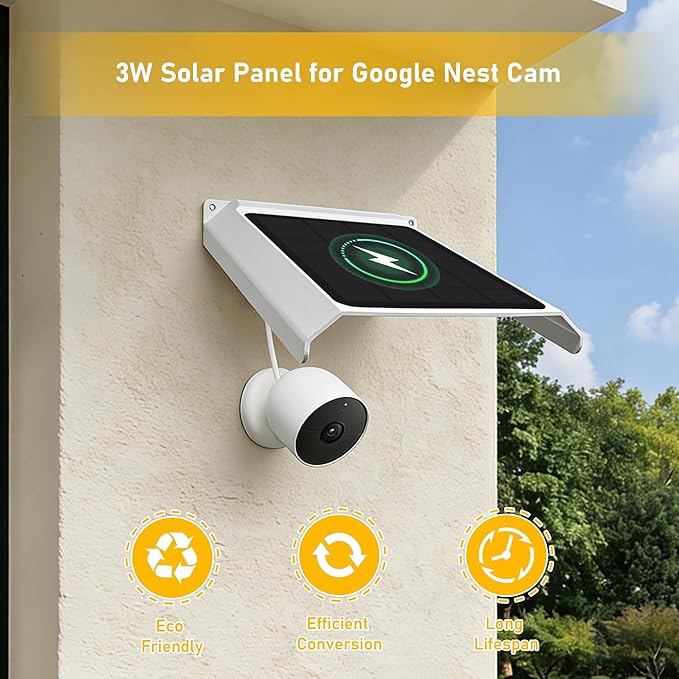 Solar Panel for Google Nest Camera, Solar Power Charger for Google Nest Cam Outdoor or Indoor(Battery-2nd Gen), Solar Panels Weatherproof Design for Google Nest (Camera Not Included)