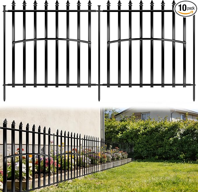 Metal Garden Fence 24in H x 27in W (10 Panels, Total Length 23ft), No Dig Animal Barrier Fence for Dogs, Heavy Duty Tube Decorative Garden Edging Border, Outdoor Rustproof Landscape Fencing for Yard