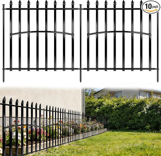 Metal Garden Fence 24in H x 27in W (10 Panels, Total Length 23ft), No Dig Animal Barrier Fence for Dogs, Heavy Duty Tube Decorative Garden Edging Border, Outdoor Rustproof Landscape Fencing for Yard