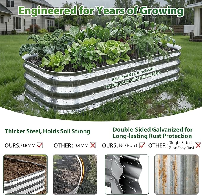 Galvanized Raised Garden Bed 3x3 ft, Heavy Duty Metal Planter Box for Vegetables, Flowers & Herbs, 12" Raised Outdoor Modular Gardening Bed, Above Ground Growing Container, Easy Assembly, Silver