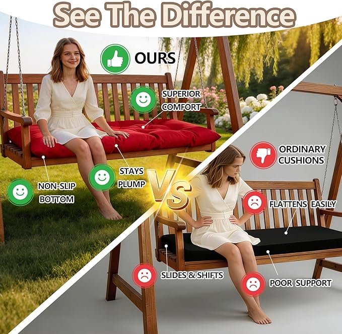 Yddsky Waterproof Indoor Outdoor Garden Bench Seat Cushions,Thicken Patio Bench Soft Rocking Chairs Pad Lounger Seat for Porch Wicker Loveseat Settee (59 X 19.6 in,Red