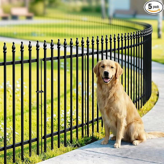 Thealyn Metal Garden Fence 32 in H x 24 in W 5 Panels (4 Panels + 1 Gate) Total Length 10 ft, No Need Dig Rustproof Animal Barrier Fencing Border Fence for Dog, Patio,Yard, Landscape, Flower Bed
