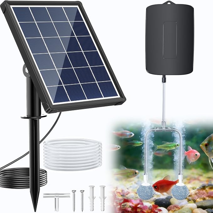 POPOSOAP 4W Solar Pond Aerator, Solar Air Pump for Pond with Battery Backup 24/7 Oxygenation, 3 Working Modes & Low Noise for Small Ponds Fish Tanks Hydroponics P9135