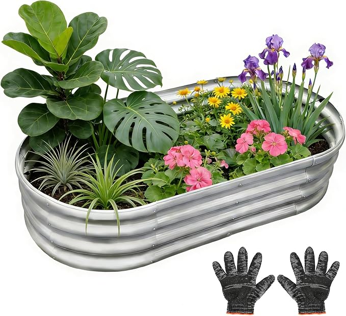 Gardeal Garden Galvanized Raised Garden Bed Kit - Metal Planter Box for Vegetables/Herbs/Flowers, Heavy-Duty Steel Outdoor Garden Box with Reinforced Edges