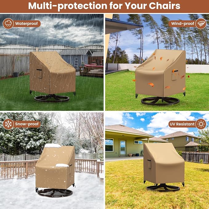 Mrrihand Outdoor Swivel Lounge Chair Cover Waterproof, 2 Pack Heavy Duty Patio Rocking Chair Covers for Outdoor Furniture, 33" W×37" D×38.5" H, Brown