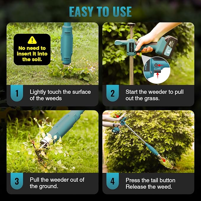 Weed Puller Tool,Electric Stand Up Weed Puller Tool, 21V Battery Powered w/ 1pcs 3000mAh,Heavy Duty 3-Claw Steel Root Weeder,for Dandelion Lawn Garden Yard（Blue）