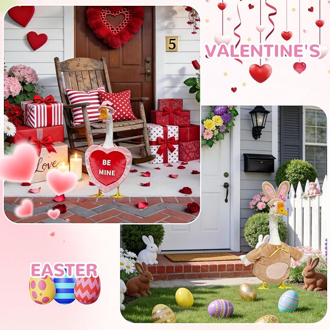 7 set Holiday Porch Goose Outfits for 23 Inch Lawn Goose, 250th Anniversary 4th of July Patriotic Clothing, Valentine Easter St Patrick Fall Halloween Christmas Year Round Yard Patio Decor(23inch)