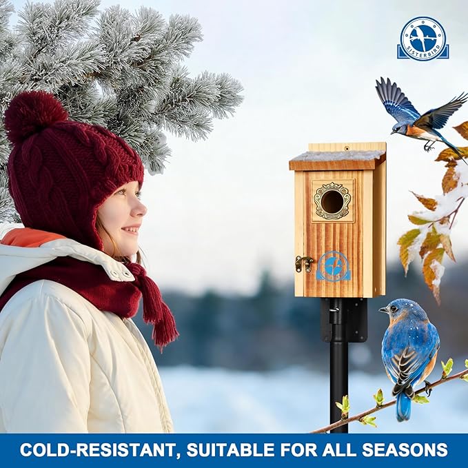 SISTERBIRD Preminum Bluebird Houses for Outside, Wooden Bluebird House, Birdhouses for Outdoors Courtyard, Festival Bird Nesting, Assembly Bird Box, Bluebird Finch Swallow Wren Chickadee