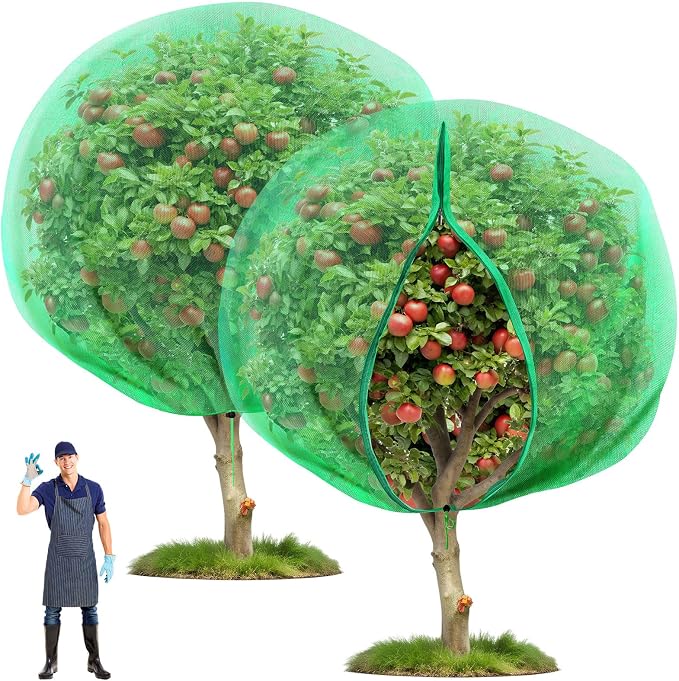 Fanfanwin 2 Packs 15 x 15 ft Large Fruit Tree Netting Bags with Zipper and Drawstring Squirrels Cicada Netting for Trees Insect Bird Plant Cover for Fruit Trees Net Protection