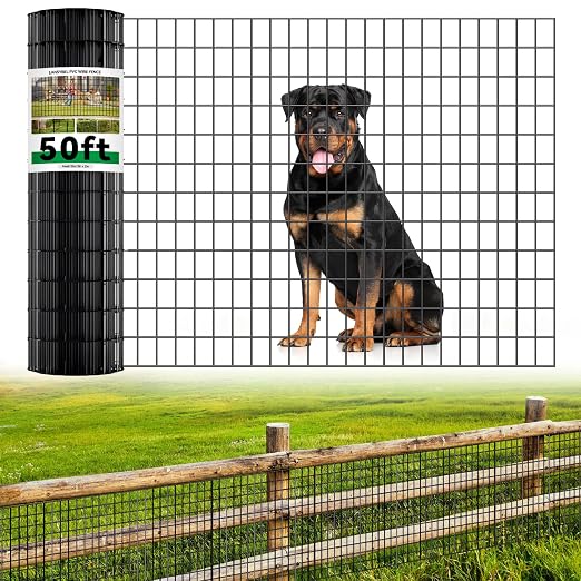 Welded Wire Fence, 50ft(L) x 4ft(H) PVC Anti-Rust Coated Wire Mesh, 2 Inch x 3 Inch 16GA Garden Edging Border, Roll Metal Animal Barrier for Yard Vegetable Plant Protection Poultry Netting