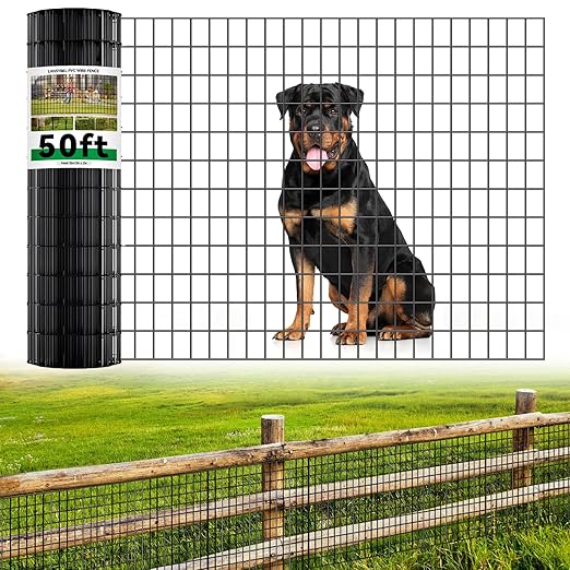 Welded Wire Fence, 50ft(L) x 36inch(H) PVC Anti-Rust Coated Wire Mesh, 2 Inch x 3 Inch 16GA Garden Edging Border, Roll Metal Animal Barrier for Yard Vegetable Plant Protection Poultry Netting