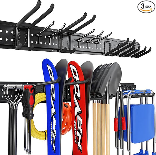 Garage Tool Organizer Wall Mount 48 inches with 10 Adjustable Heavy-Duty Hooks, Garage Organization, Garden Tool Storage Rack, Yard, and Shed, Holds Up to 400 lbs