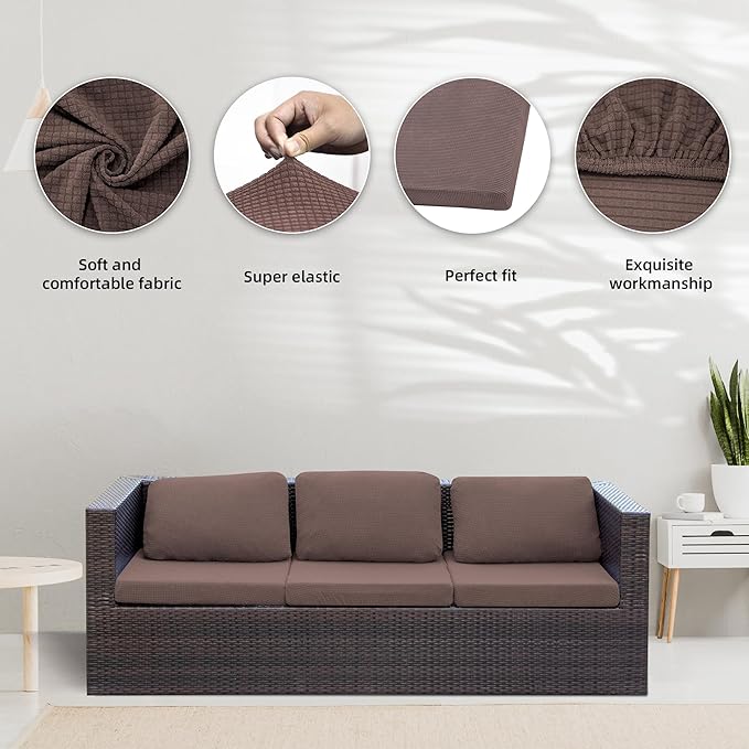 BIETYONE 8Pcs Stretch Patio Cushion Covers,Outdoor Couch Covers Replacement,Outdoor Couch & Sofa Slipcovers,for Patio Furniture Cushion Covers,Washable Reusable Furniture Protector (Camel,Cover Only)