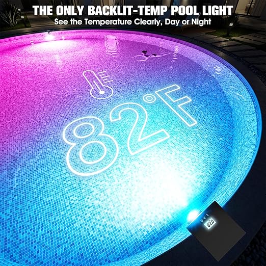 Solar Pool Lights for Inground Pools,Upgraded Solar Lights with LCD Pool Thermometer, Underwater Submersible Led Light for Pool Accessories, Swimming Pool Lighting with 10 Light Modes, 1PC