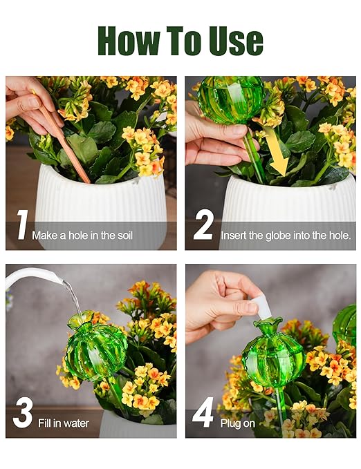 NiHome Cactus-Shaped Glass Plant Self-Watering Globes 6-Pack, Glass Waterer Stakes for Potted Plants, Automatic Mini Irrigation System, Adorable Gardening Tool (Green, 3 Large + 3 Medium)