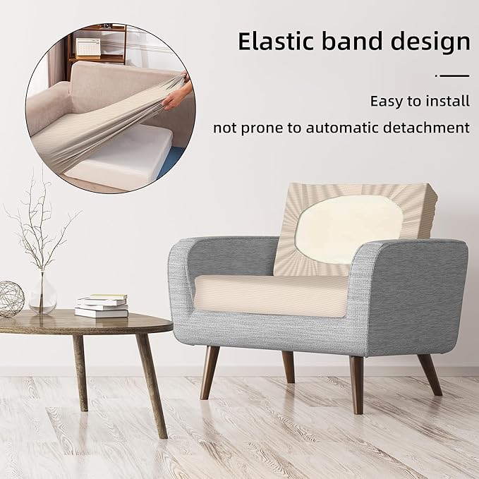 BIETYONE Patio Cushion Covers Outdoor Cushion Covers,Super Elastic Cushion Covers Replacement, Suitable for Outdoor Sofa Patio Couch Cover Replacement (8Pcs,Beige,Cover Only)