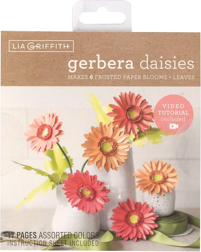 Lia Griffith Frosted Paper Blooms, Gerbera Daisies, 6" x 6.5", Colors may vary, 17 Pages, Count