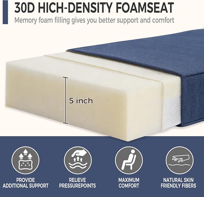 Art Leon Patio Chair Cushions - Outdoor Deep Seat Cushion 24 x 24 30D High Density Foam Waterproof Outdoor Seat Cushion with Non-Slip Backing Patio Cushions for Patio Furniture Garden Bench Navy Blue
