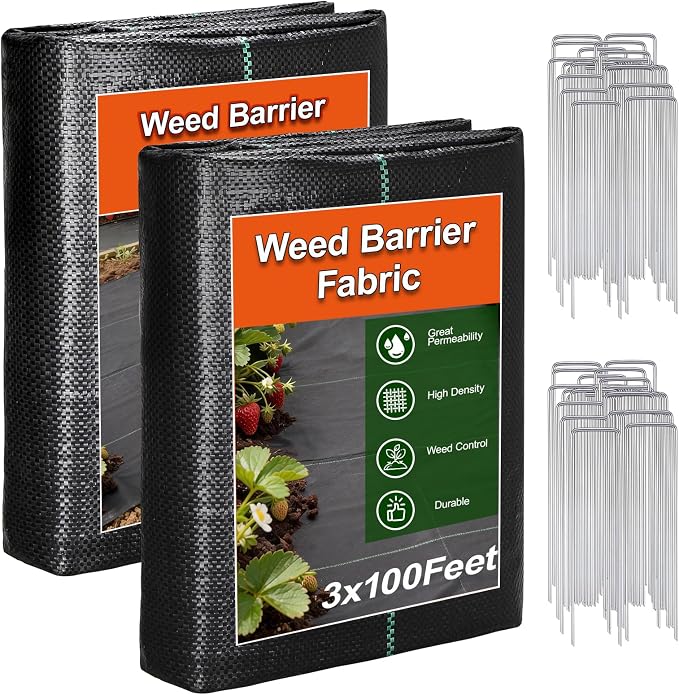 Weed Barrier Landscape Fabric 3FT x 100FT - 3.2oz Heavy Duty Weed Control Mat, High Permeability Woven Geotextile Fabric for Driveway, Gravel, Yard Ground Cover, Greenhouse Gardening (Black-3x100FT)