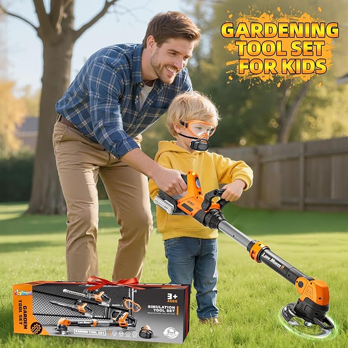 Kids Tool Set, 3 in 1 Kids Power Garden Tools with Sounds & Lights, Toy Weed Wacker, Toy Leaf Blower and Hedge Trimmer, Outdoor Toys, Toy Tools, Christmas Birthday Gifts for Boys 3 4 5 6 7 8 Year Old