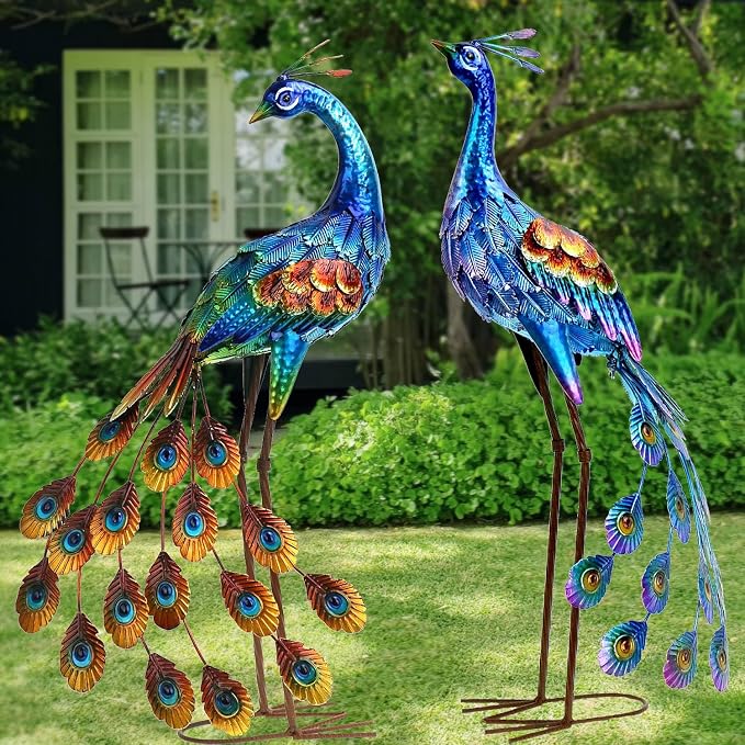Kircust Metal Peacock Garden Statue and Sculpture, | Peacock Yard Art Lawn Decor Large Bird Garden Sculptures & Statues for Patio, Backyard, Pond, and Home Decoration
