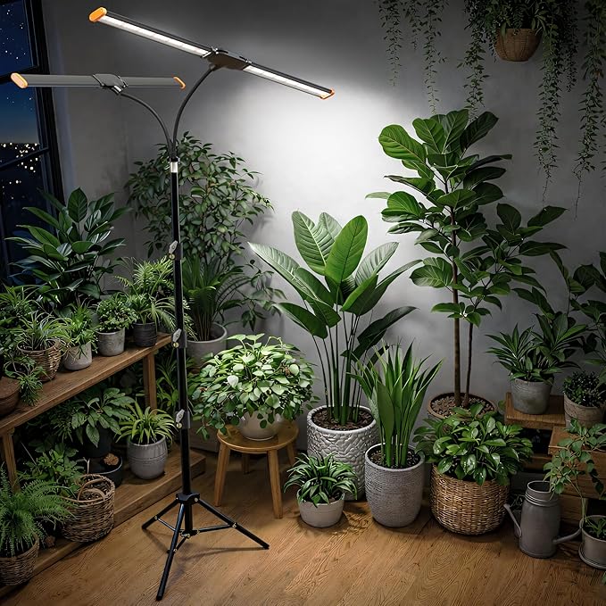 61'' Grow Light Floor Lamp,6000K White Full Spectrum Growing Light for Indoor Tall Large Plants,Half or Full Brightness Dimmable & Auto Timer,Adjustable Height 17-61",