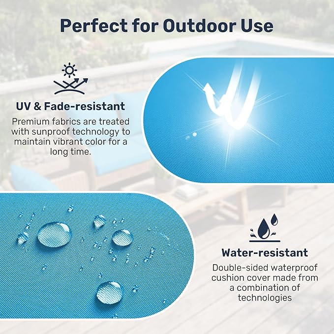 UNIKOME Outdoor Seat Cushions 22 X 22 Inch - Water-Resistant & Fade Resistant, Removable Cover Patio Furniture Cushions for Chair, Sofa, Couch, Wicker, Light Blue