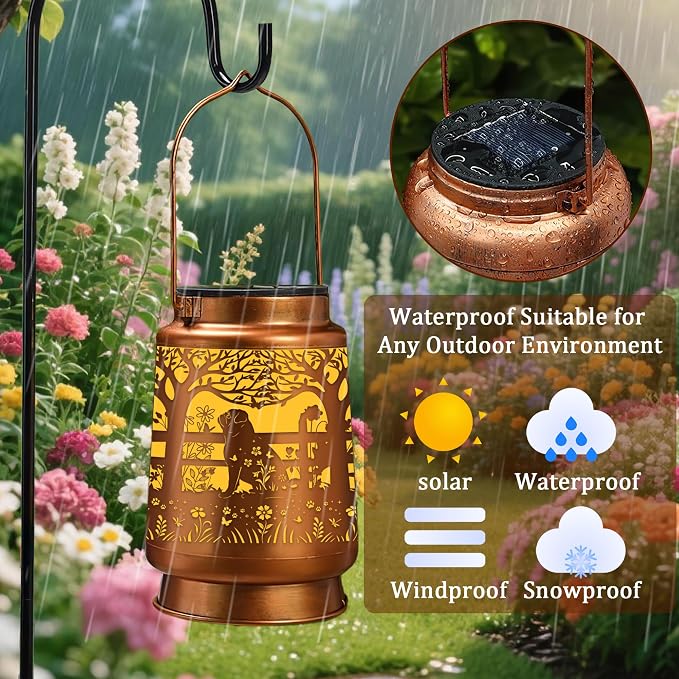 Pug Solar Lanterns Outdoor Waterproof, Gifts for Pug Lovers Women Men Hanging Solar Lights for Outside, Decorative Lights for Garden Patio Porch Yard Decor