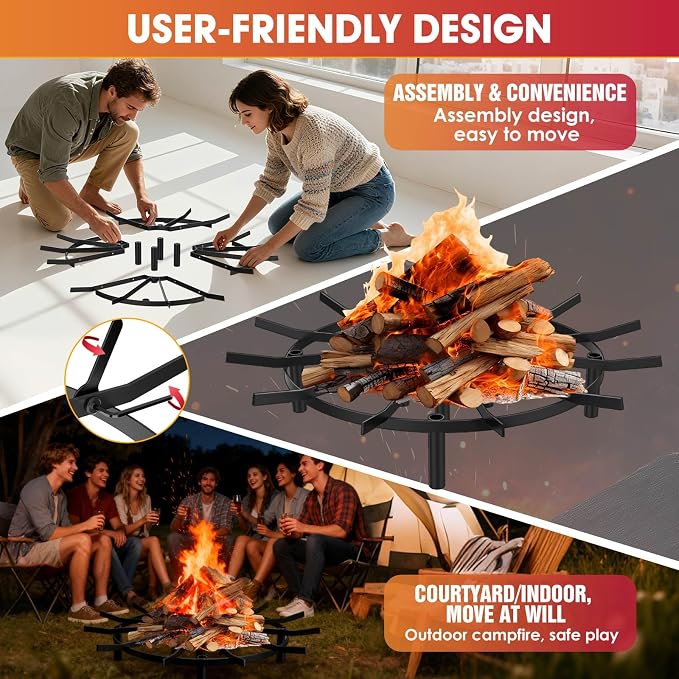 21" Fire Pit Grate & Fireplace Grate, Heavy Duty Heat Resistant Campfire Grill for Campfires and Outdoor fire pits(Black)