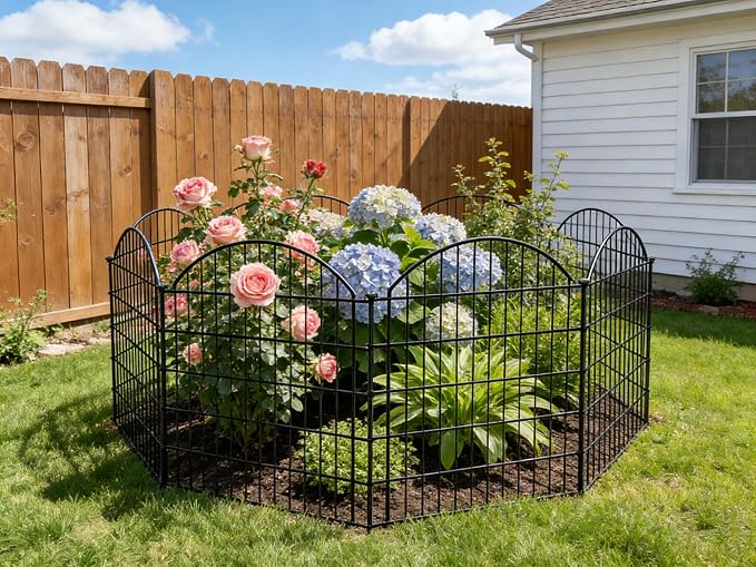 Decorative Garden Fence 32 in(H) x 23.3 ft(L), Dog Fence Outdoor for Yard No-Dig Pet Barrier, Animal Proof Fence Metal Garden Fencing Animal Barrier, 10 Panels with Lock