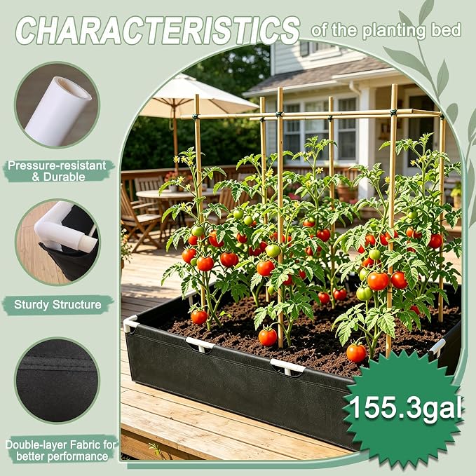 Breathable Felt Raised Garden Bed with PVC Frame, Heavy-Duty Square Planter Box for Vegetables, Herbs & Flowers, 3 Sizes– No Tools Assembly for Patio, Backyard Gardening（4.6*4.6*1FT 1PCS）
