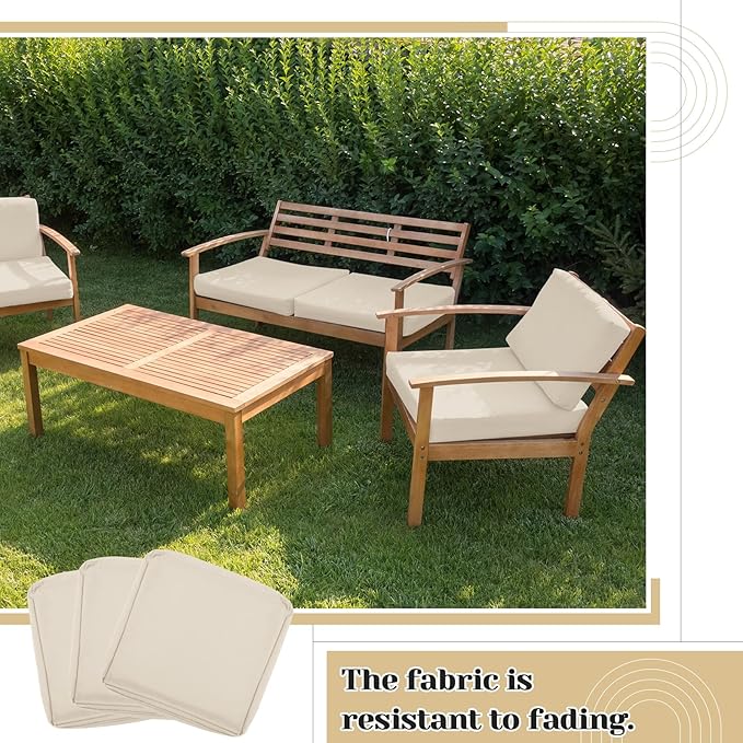 Mindsoft 8 Pcs 24"x24" Patio Cushion Covers Outdoor Cushion Covers Replacement High UV Resistant Anti Slip Waterproof Patio Chair Seat Slipcovers for Outdoor Furniture(Beige)