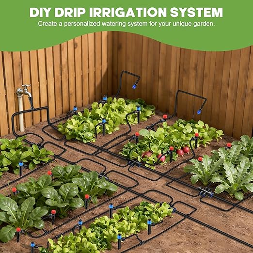 Snowtaros 240FT Quick-Connect Drip Irrigation System, Automatic Garden Watering System Kit with 1/2" & 1/4" Fast-Lock Fittings, Adjustable Sprinklers for Raised Beds, Garden, Greenhouse, Lawn