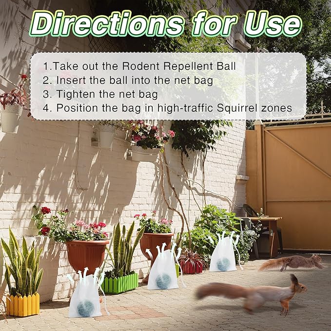 24 Pack Squirrel Repellent for Attic, Car Engines, Garden & Home Rodent Repellent Squirrel Deterrent for Outdoor & Indoor Use Keep Squirrels Away from Wires, Walls, Garages & More