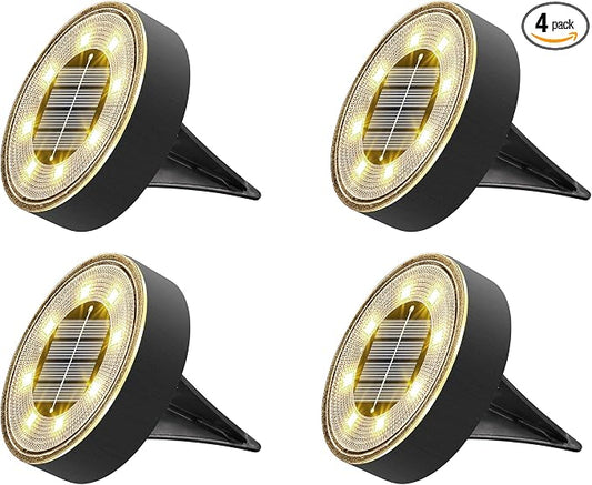 Joomer Solar Ground Lights Outdoor Waterproof, 4 Pack 8 LED, Warm White | Solar Powered Garden Lights Disc Landscape Lighting Outdoor for Patio Pathway Lawn Yard Driveway Walkway outside
