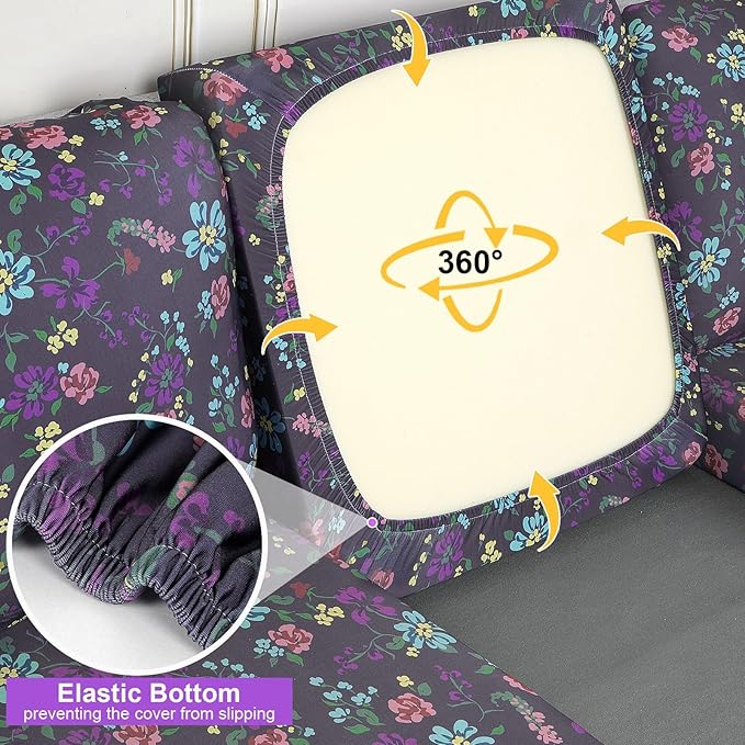 pickyNproud 8Pcs Patio Cushion Covers Stretch Outdoor Couch Cushions Slipcovers Replacement Washable Furniture Protector with Elastic Bottom Sofa Chair Seat Cover, Deep Purple