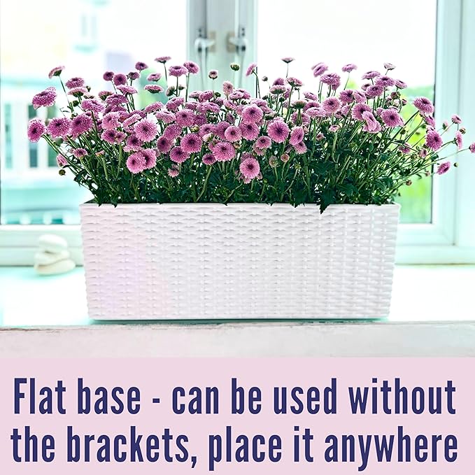 LaLaGreen Deck Railing Planter Box (20 Inch, 4 Pack) White Rectangular Window Flower Boxes with Bracket, Self Watering System Hanging Planter Box for Outdoor Plant Container Herb Rail Fence Balcony