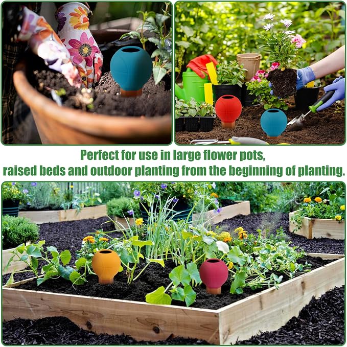 Terracotta Watering Spikes, 4 Pack Self Watering Globes, Plant Watering Bulbs, Automatic Watering Devices for Indoor & Outdoor Plants