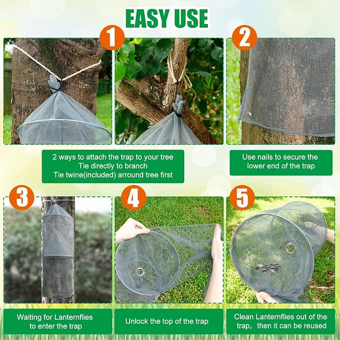 Qualirey 4 Pack Spotted Lanternfly Traps Lantern Fly Killer Mesh Tree Trap with Jute Rope and Nails Effective Way to Catch Lantern Flies and Nymphs (Grey)