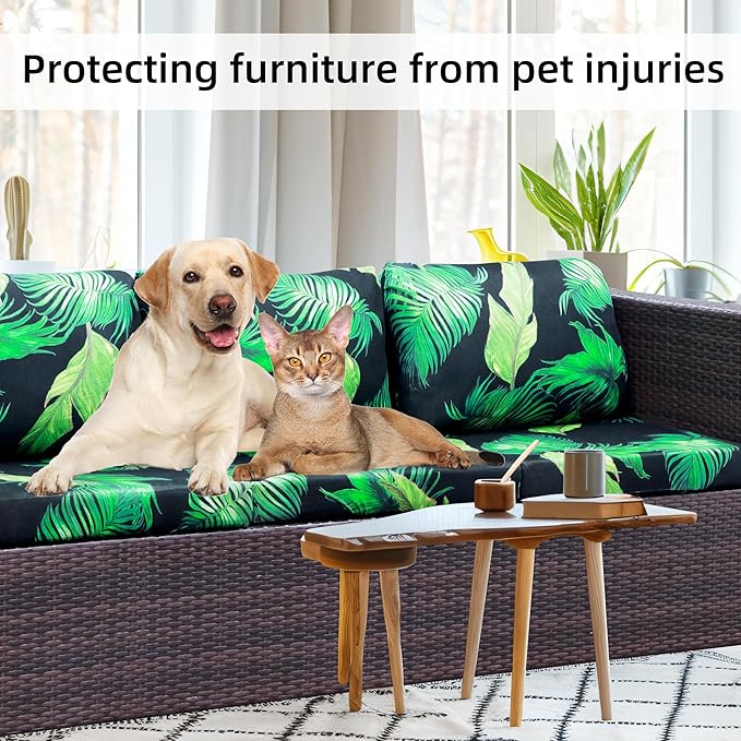 BIETYONE 8Pcs Stretch Patio Cushion Covers,Outdoor Couch Covers Replacement,Outdoor Couch & Sofa Slipcovers,for Patio Furniture Cushion Covers,Washable Reusable urniture Protector(Green Leaf,8PCS)