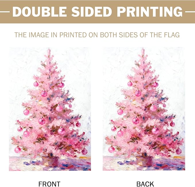 Christmas Garden Flag 12x18 Inch Pastel Pink Xmas Tree Ball Winter Holiday Decorative Yard Flags for Outside Double Sided Seasonal Outdoor Home Farmhouse Decoration Porch New Year Decor