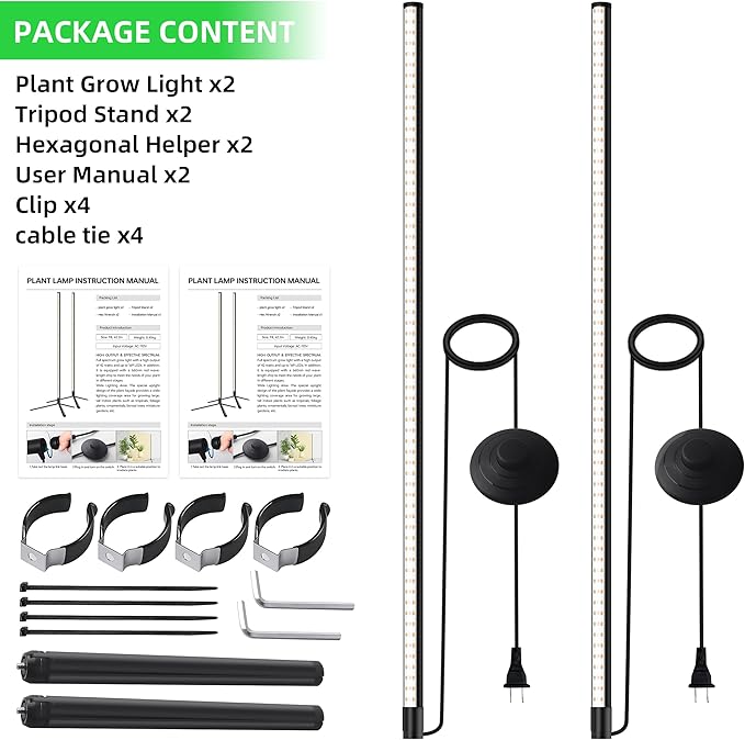 2 Pack Standing Grow Light for Indoor Plants,42W 243LEDs Full Spectrum Vertical Grow Light with 3 Light Modes,4FT Height Floor Grow Lamp with Foot Switch,Wide Area Coverage Ideal for Tall Plant