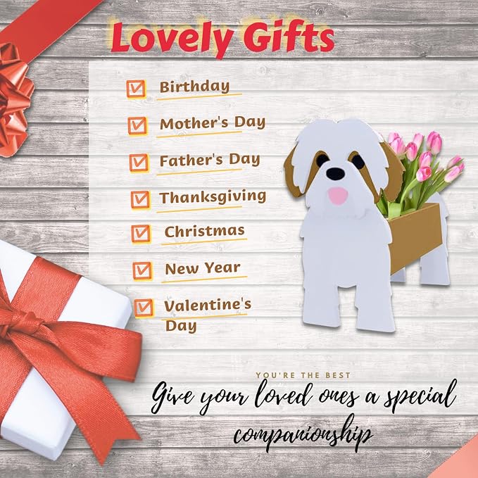 Brown Shih Tzu Dog Planter Plant Pots,Cute Large Dog Flower Planter,Gifts for Pet Lovers,Unique Animal Plant Pots,Office,Indoor Outdoor Garden Decor(9.84 * 9.06 * 17in)