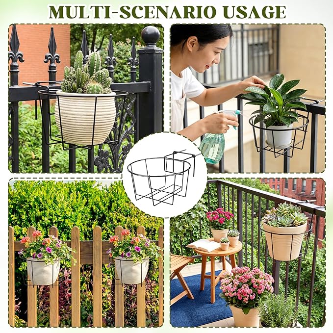 Novabright 3 Pcs Adjustable Hanging Railing Planter Fit for 1.5 to 5 Inches Railing Metal Hanging Plant Baskets Fence Plant Holder for Outdoor Garden Fence Balcony Deck Porch, 10 Inch, Black